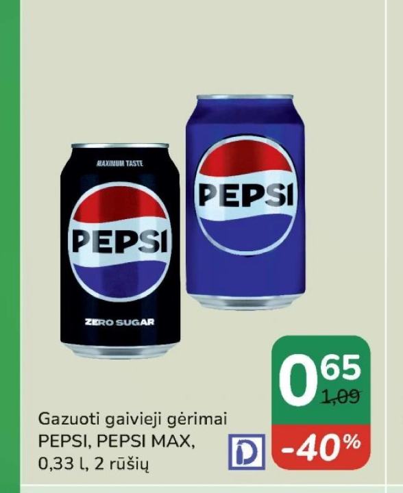 Gazuoti gaivieji gėrimai PEPSI, PEPSI MAX, 0.33 l