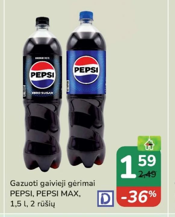 Gazuoti gaivieji gėrimai PEPSI, PEPSI MAX, 1.5 l
