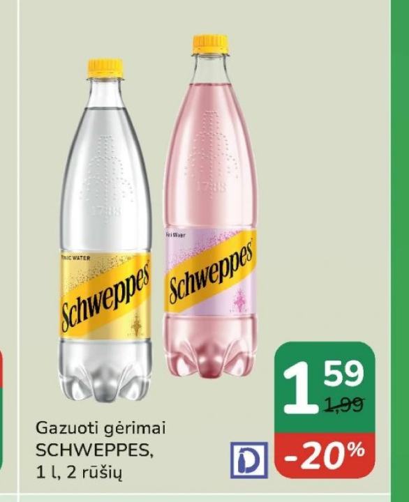 Gazuoti gėrimai SCHWEPPES, 1 l