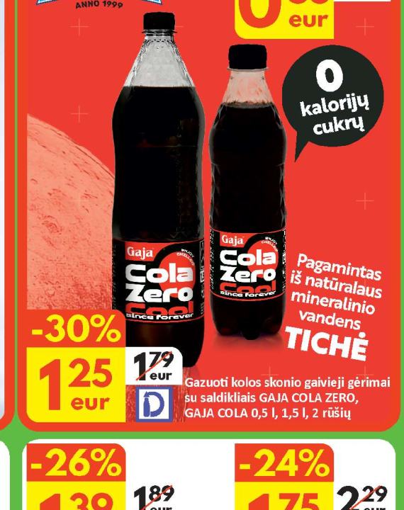 Gazuoti kolos skonio gaivieji gėrimai su saldikliais GAJA COLA ZERO, 0.5 l