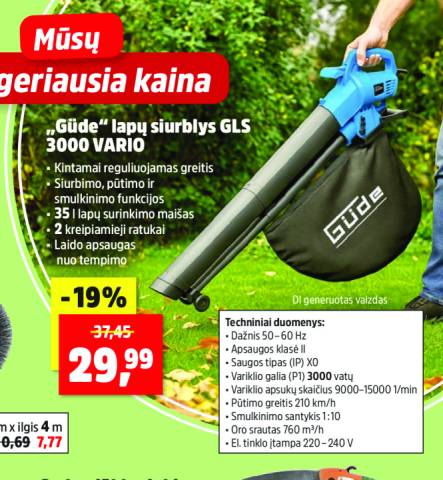 „Güde“ lapų siurblys GLS 3000 VARIO, 210 km