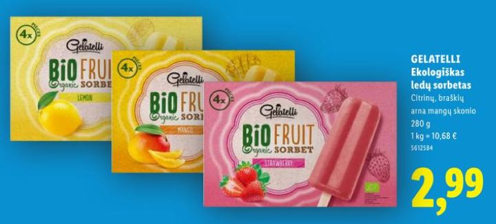 GELATELLI Ekologiškas ledų sorbetas, 280 g