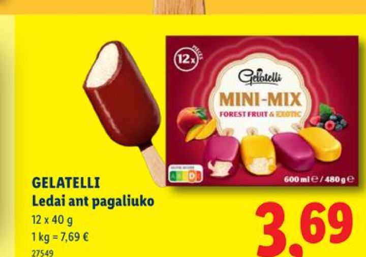 GELATELLI Ledai ant pagaliuko, 12 x 40 g