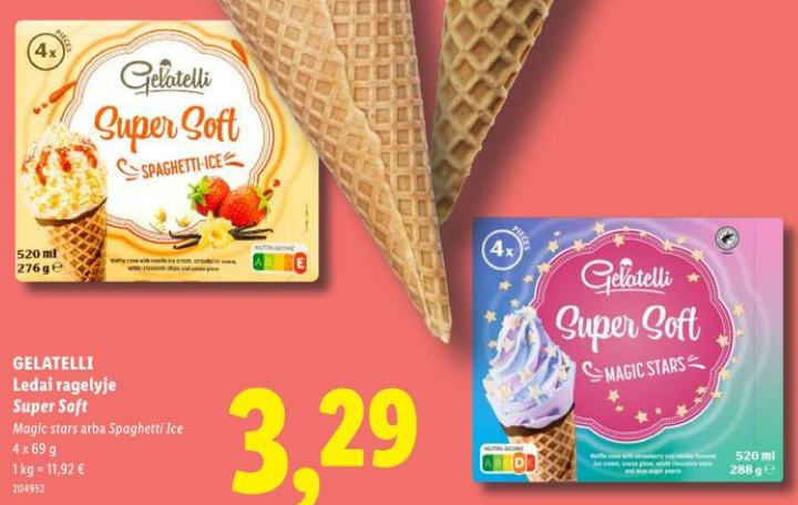 GELATELLI Ledai ragelyje Super Soft Magic stars arba Spaghetti Ice, 4 x 69 g