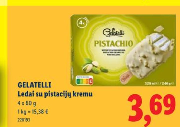 GELATELLI Ledai su pistacijų kremu, 4 x 60 g