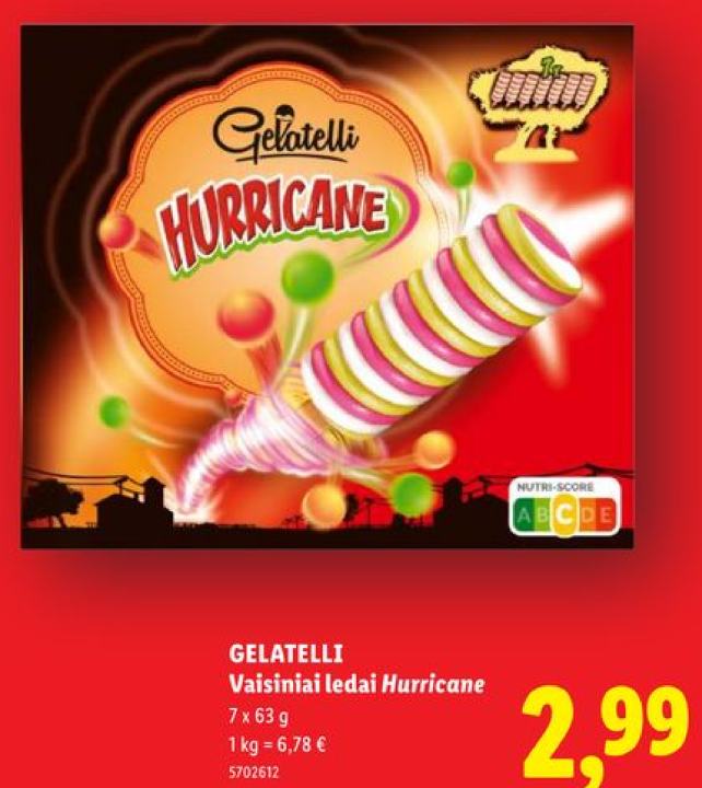 GELATELLI Vaisiniai ledai Hurricane, 7 x 63 g