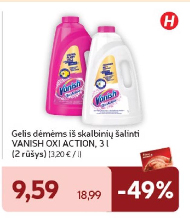 Gelis dėmėms iš skalbinių šalinti VANISH OXI ACTION, 3 l