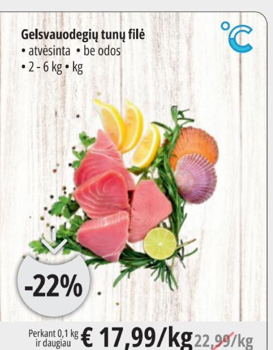 Gelsvauodegių tunų filė, 6 kg