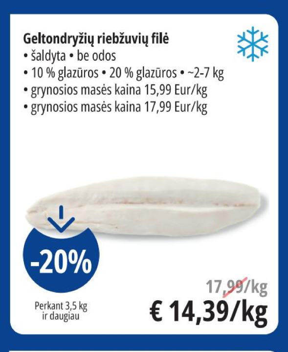 Geltondryžių riebžuvių filė, 7 kg