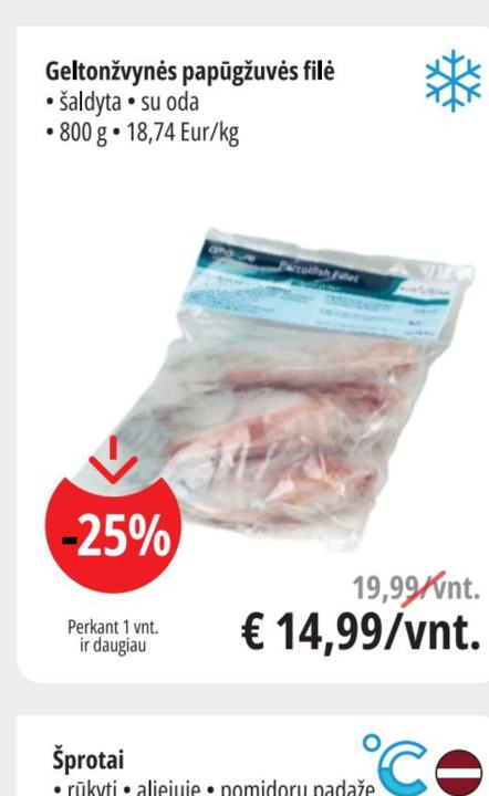 Geltonžvynės papūgžuvės filė, 800 g