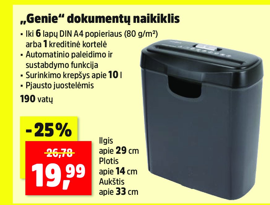 „Genie“ dokumentų naikiklis, 29 cm