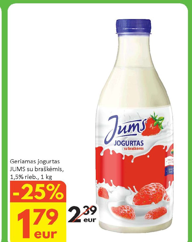 Geriamas jogurtas JUMS su braškėmis, 1 kg