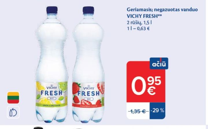 Geriamasis; negazuotas vanduo VICHY FRESH, 1.5 l