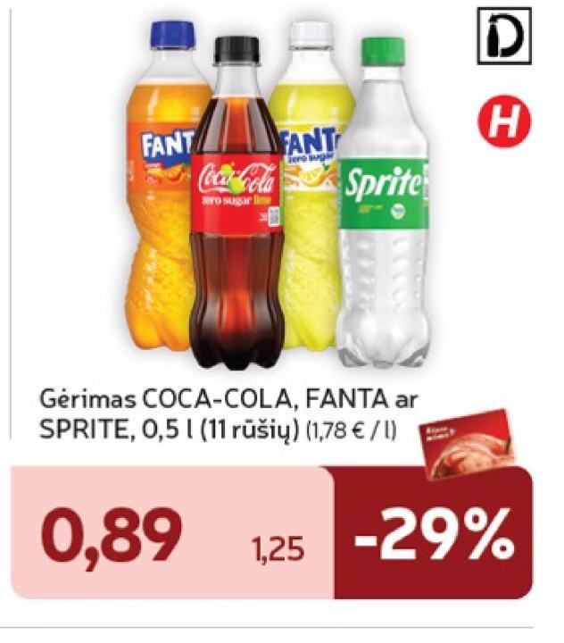 Gėrimas COCA-COLA, FANTA ar SPRITE, 0.5 l