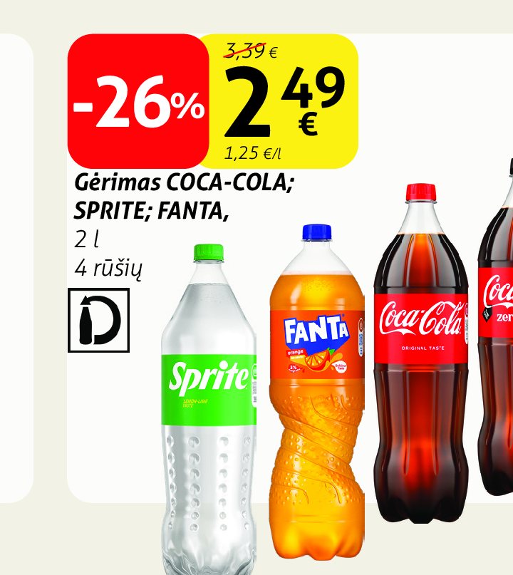 Gėrimas COCA-COLA; SPRITE; FANTA, 2 l