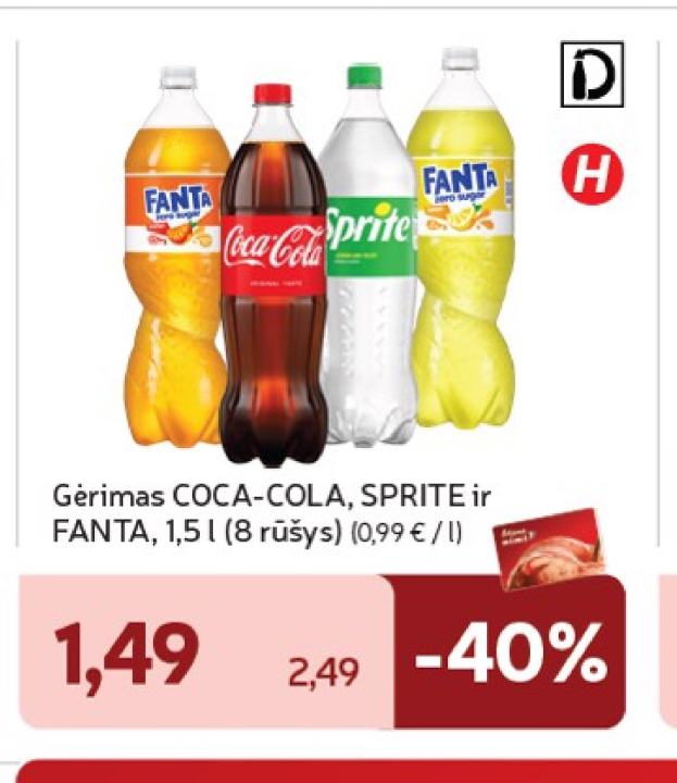 Gėrimas COCA-COLA, SPRITE ir FANTA, 1.5 l