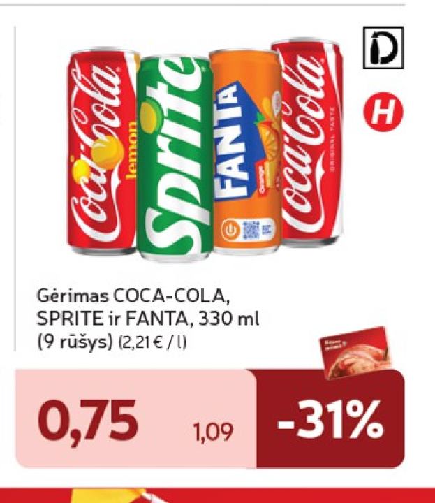 Gėrimas COCA-COLA, SPRITE ir FANTA, 330 ml