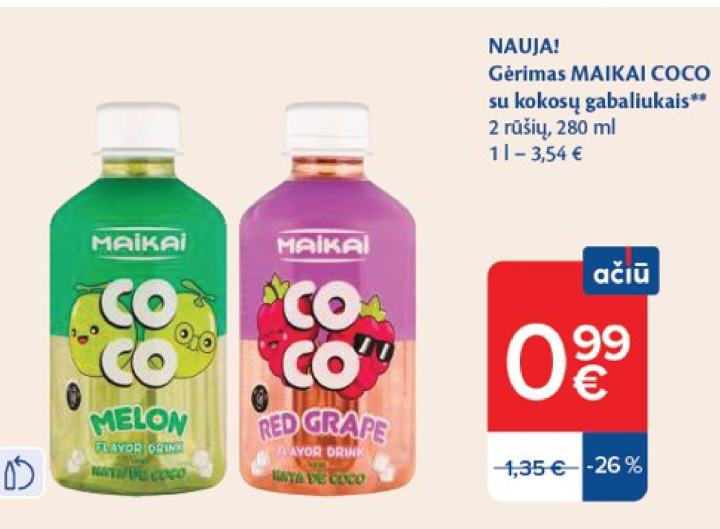 Gėrimas MAIKAI COCO su kokosų gabaliukais, 280 ml