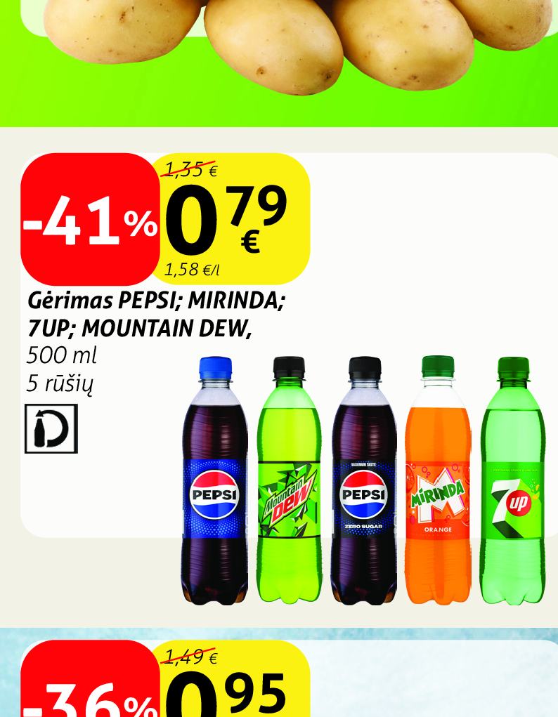 Gėrimas PEPSI; MIRINDA; 7UP; MOUNTAIN DEW, 500 ml