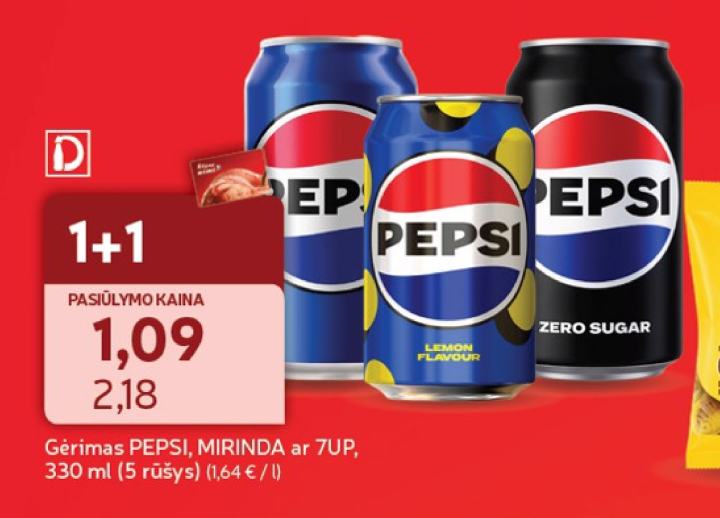 Gėrimas PEPSI, MIRINDA ar 7UP, 330 ml