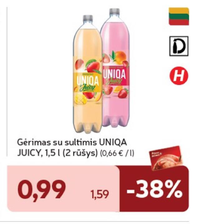 Gėrimas su sultimis UNIQA JUICY, 1.5 l