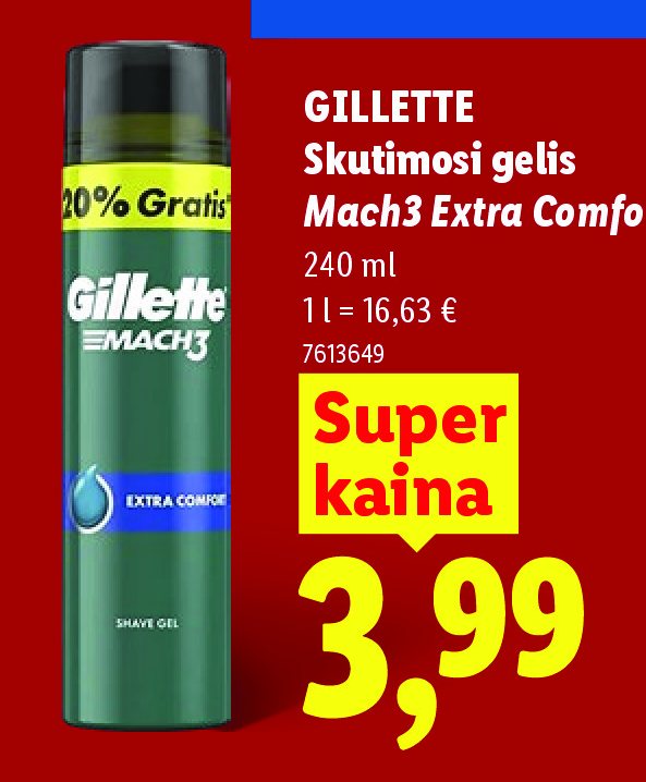 GILLETTE Skutimosi gelis Mach3 Extra Comfort, 240 ml