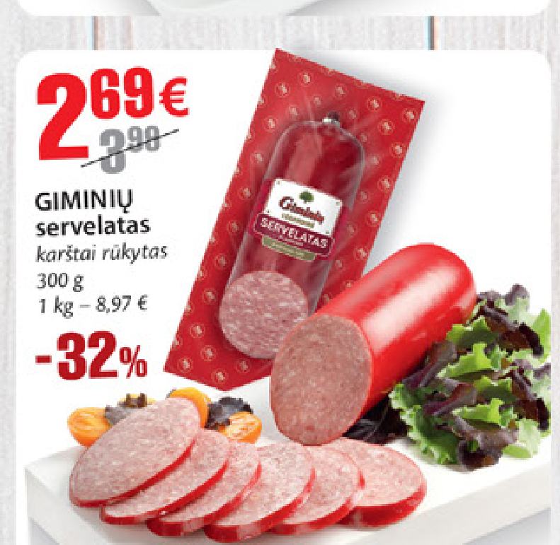 GIMINIŲ servelatas, 300 g