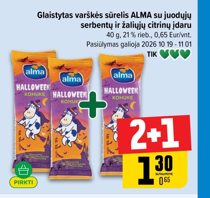 Glaistytas varškės sūrelis ALMA su juodųjų serbentų ir žaliųjų citrinų įdaru, 40 g