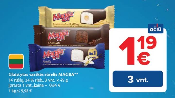 Glaistytas varškės sūrelis MAGIJA, 3 vnt