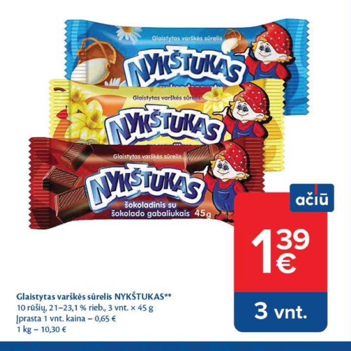 Glaistytas varškės sūrelis NYKŠTUKAS, 3 vnt
