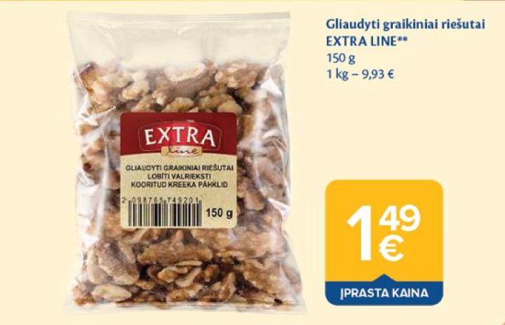 Gliaudyti graikiniai riešutai EXTRA LINE, 150 g