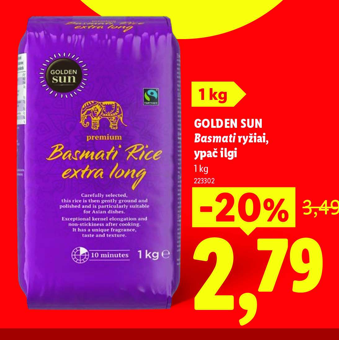 GOLDEN SUN Basmati ryžiai, 1 kg