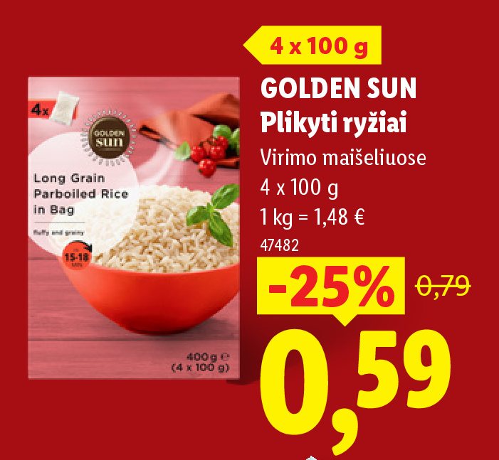 GOLDEN SUN Plikyti ryžiai, 4 x 100 g