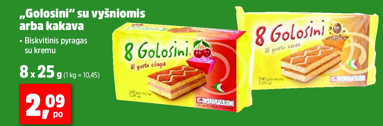 „Golosini“ su vyšniomis arba kakava, 8 x 25 g