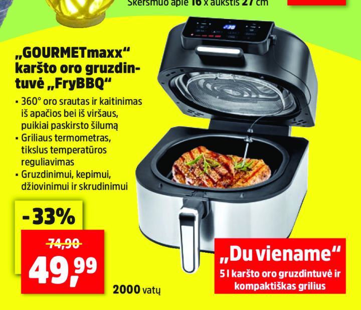 „GOURMETmaxx“ karšto oro gruzdintuvė „FryBBQ“, 5 l