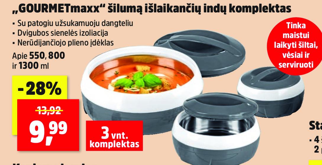 „GOURMETmaxx“ šilumą išlaikančių indų komplektas, 1300 ml