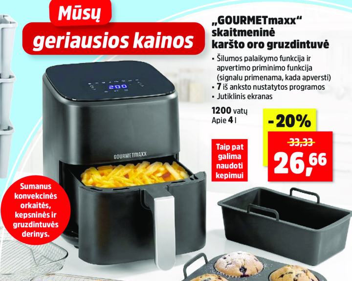 „GOURMETmaxx“ skaitmeninė karšto oro gruzdintuvė, 4 l