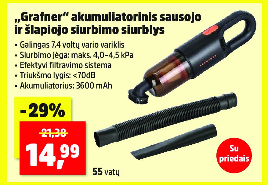 „Grafner“ akumuliatorinis sausojo ir šlapiojo siurbimo siurblys