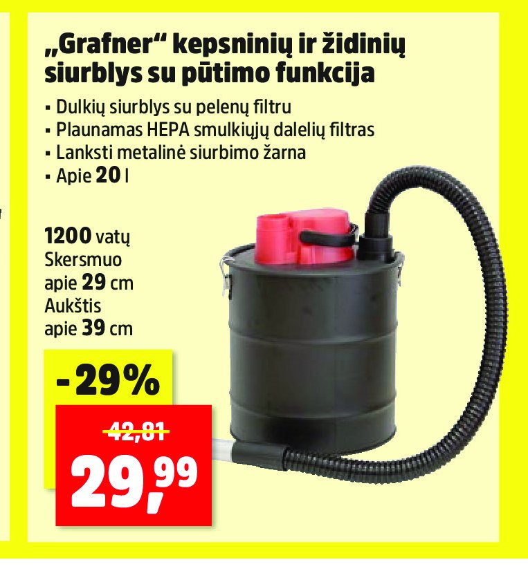 „Grafner“ kepsninių ir židinių siurblys su pūtimo funkcija, 20 l