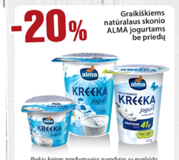 Graikiškiems natūralaus skonio ALMA jogurtams be priedų
