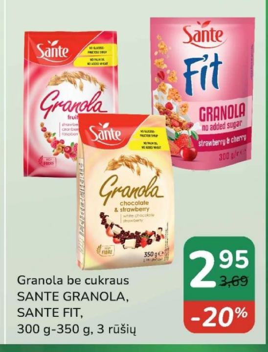 Granola be cukraus SANTE GRANOLA, SANTE FIT, 300 g-350 g