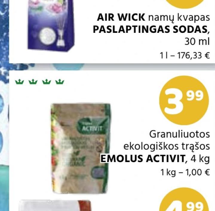 Granuliuotos ekologiškos trąšos EMOLUS ACTIVIT, 4 kg