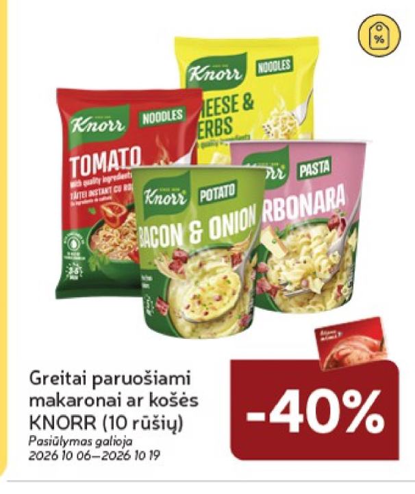 Greitai paruošiami makaronai ar košės KNORR
