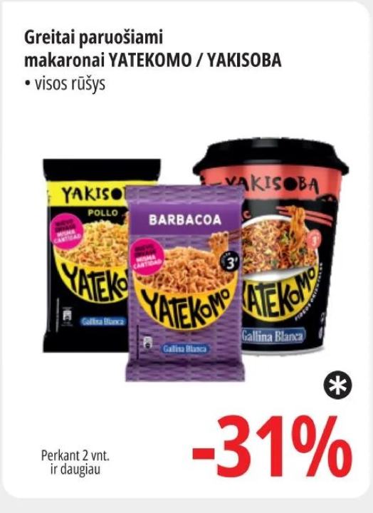 Greitai paruošiami makaronai YATEKOMO / YAKISOBA