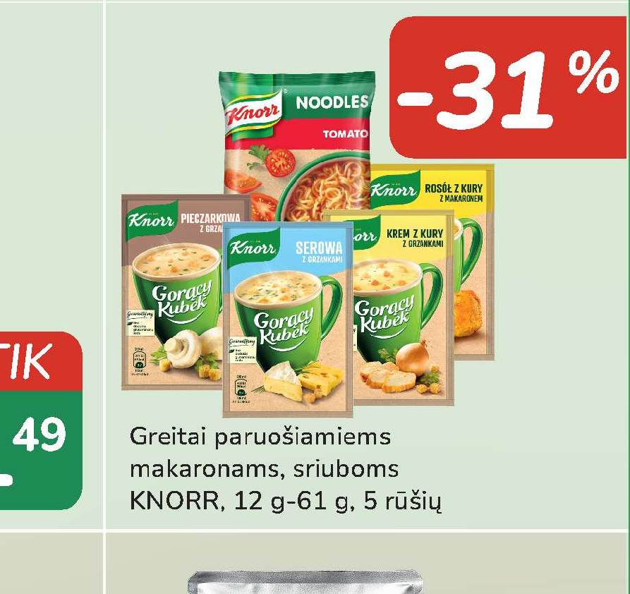 Greitai paruošiamiems makaronams, sriuboms KNORR, 12 g-61 g