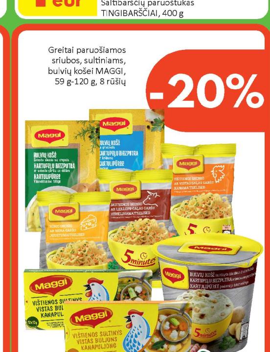 Greitai paruošiamos sriubos, sultiniams, bulvių košė MAGGI, 59 g-120 g