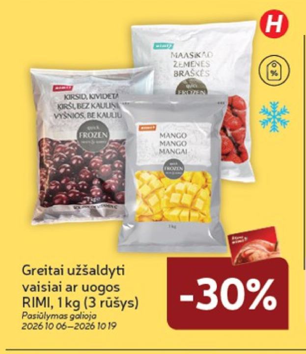 Greitai užšaldyti vaisiai ar uogos RIMI, 1 kg