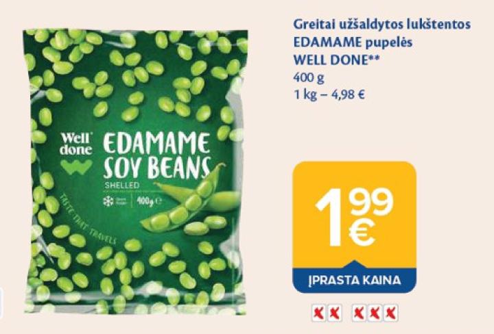 Greitai užšaldytos lukštentos EDAMAME pupelės WELL DONE, 400 g
