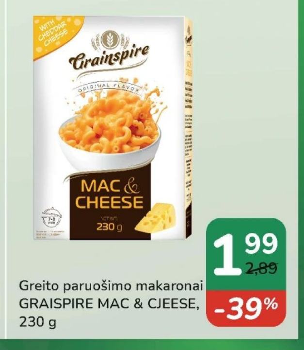Greito paruošimo makaronai GRAISPIRE MAC & CJEESE, 230 g