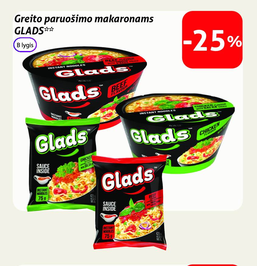 Greito paruošimo makaronams GLADS